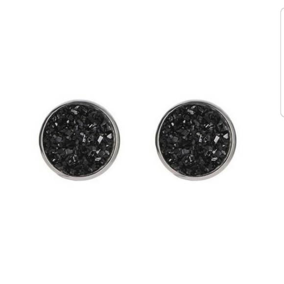 2 Pair Black/Silver Faux Druzy Stud Earrings - Picture 3 of 5